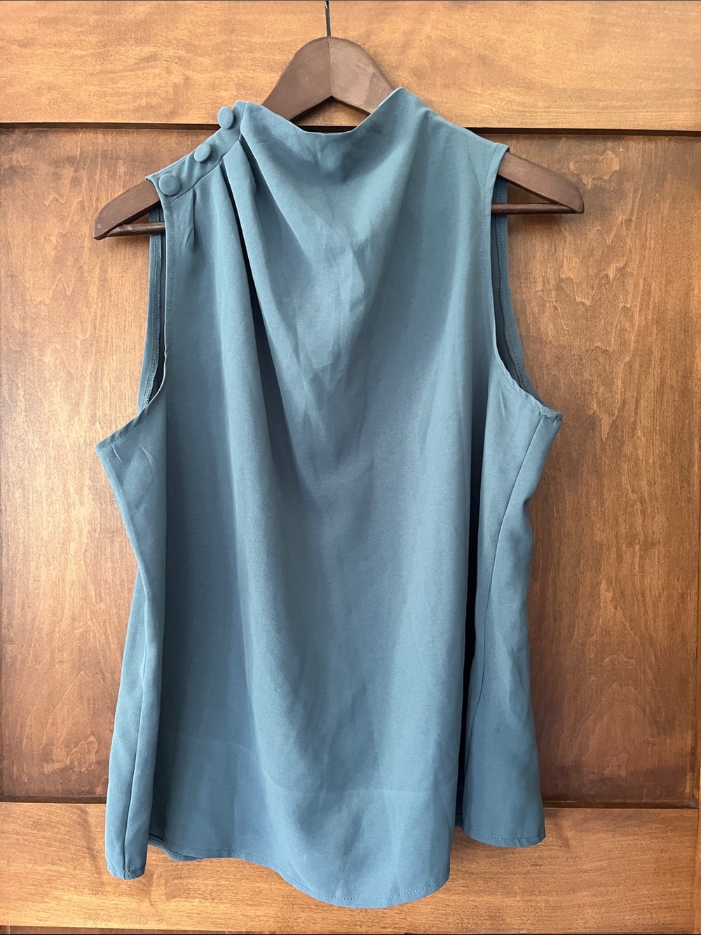 SHEIN Teal Sleeveless Mock Neck Button-Shoulder Camisole